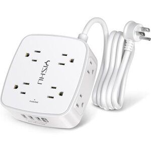 6 Ft Surge Protector Power Strip - 8 Widely Outlets with 4 USB Ports, 3 Side